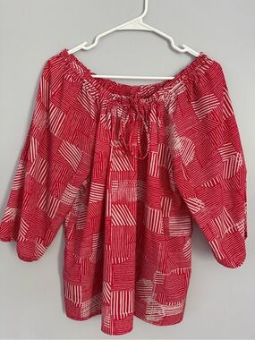 GAP Red Geometric Off-Shoulder Peasant Blouse